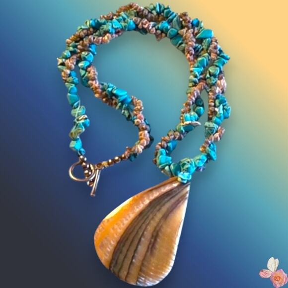 other Jewelry - Abalone Pendant Snail Shell & Turquoise Stone Necklace w/  Boho 213